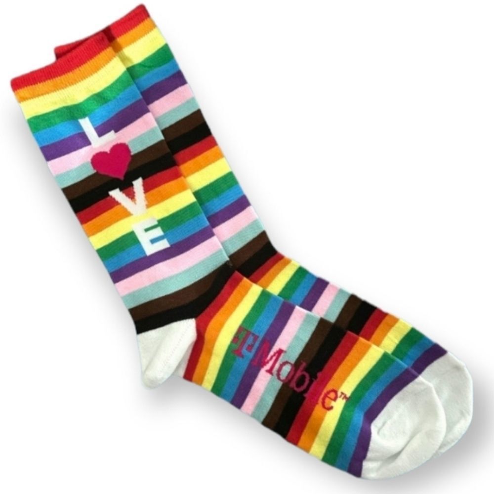 T-Mobile Rainbow Pride Crew Socks S-M Love Pink Heart Limited Edition 1 Pair New